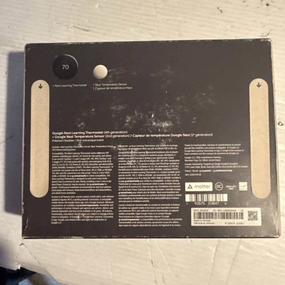 Google Nest 4th Generation Learning Thermostat Polished Obsidian, GA05169-US